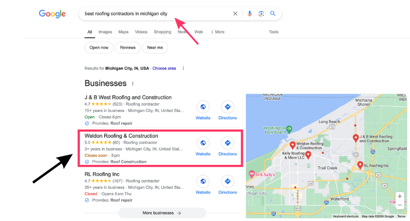 weldon roofing GMB ranking